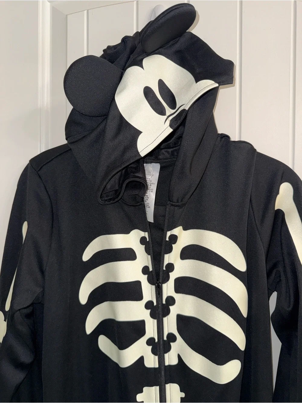 Disney Mickey Mouse Skeleton Hooded Onesie Costume glow in the dark size 9/10